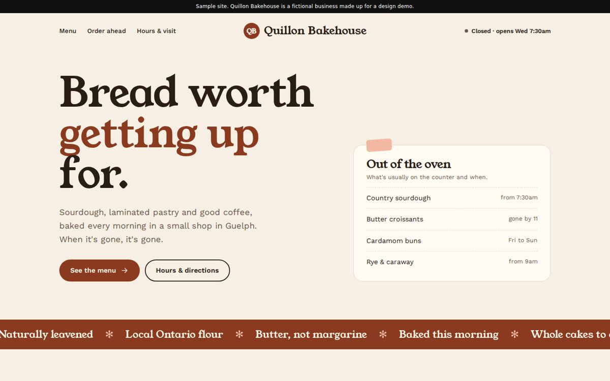 Sample bakery website