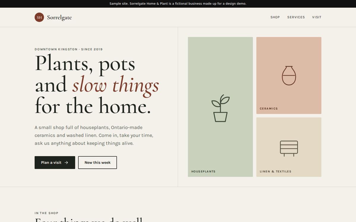 Sample home goods shop website